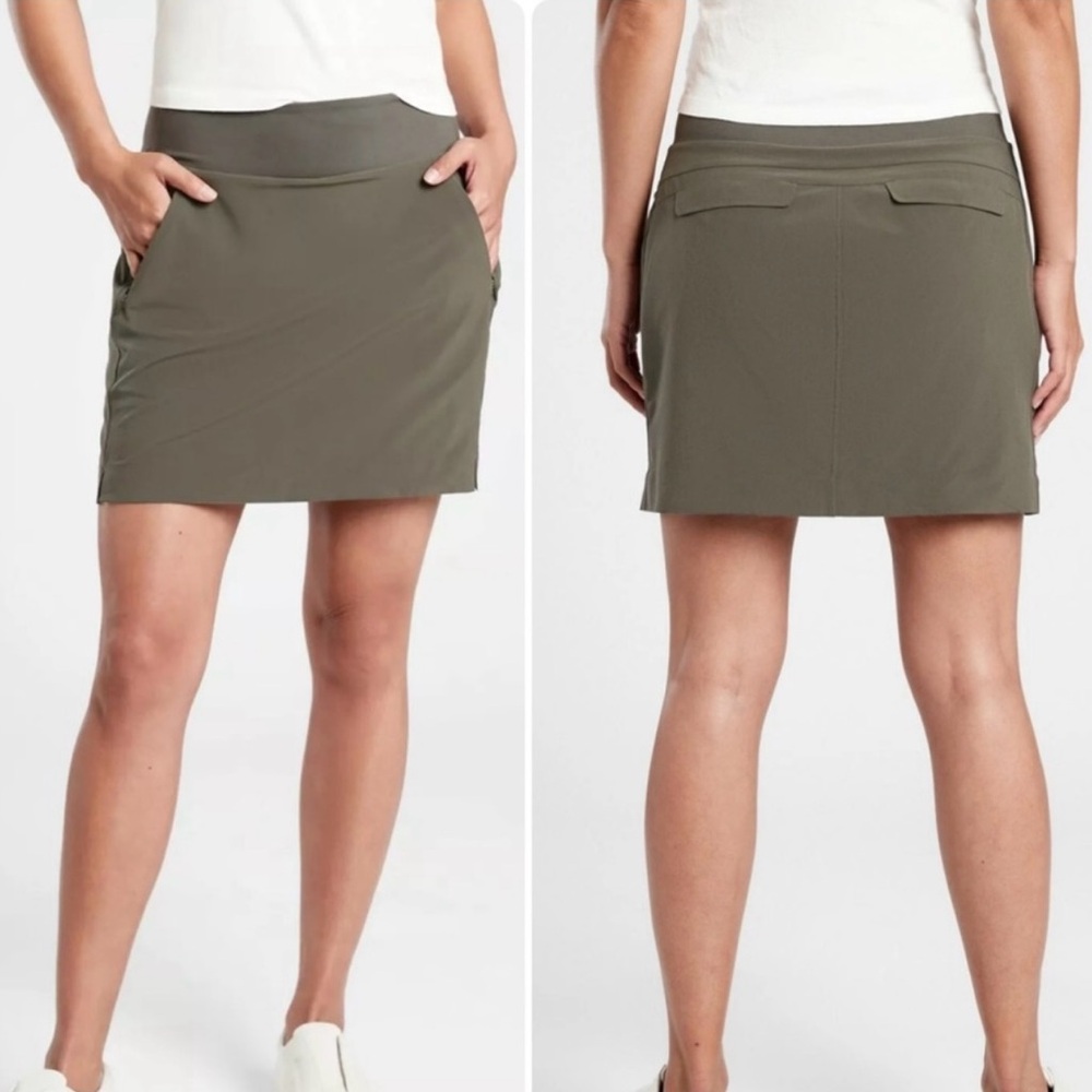 ATHLETA SoHo Olive Green A-Line Skort with Zip Pockets